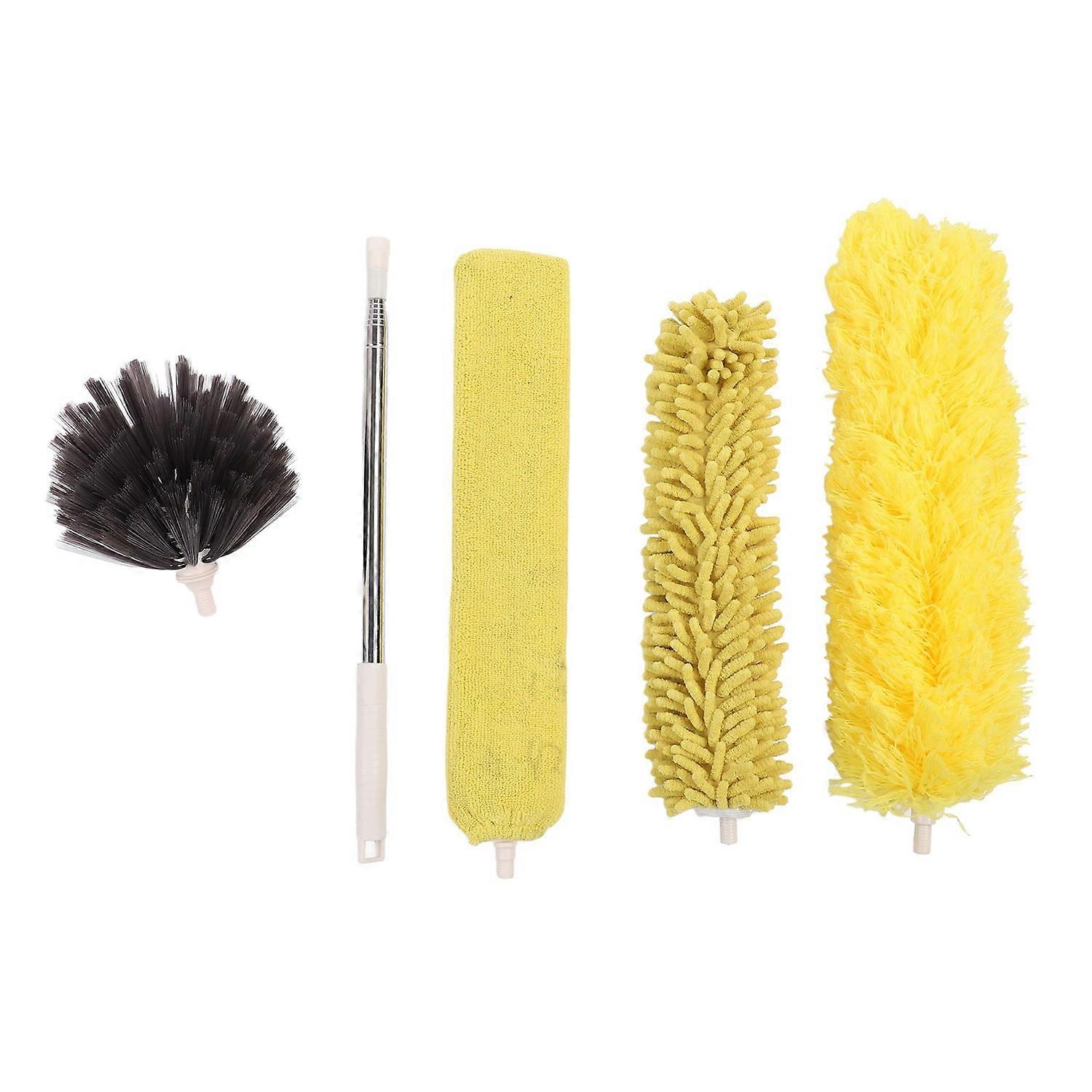 Microfibre Duster with Telescopic Extension Pole 4 Heads Cobweb Brush Bendable Washable Reusable Fur