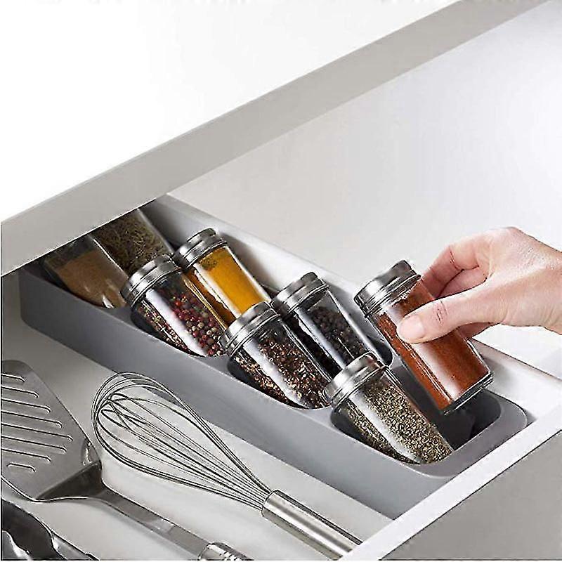 Spice Drawer Organizer, Spices And Seasonings Organizer Insert With 8 Grids For Kitchen Home Pantry(1pcs, Grey)