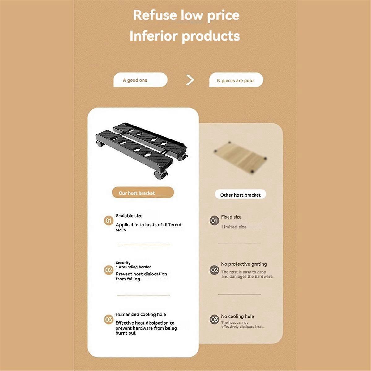 Adjustable Mobile PC Tower Stand - Telescopic CPU Holder with Rolling Casters, Desktop Computer Cart Black