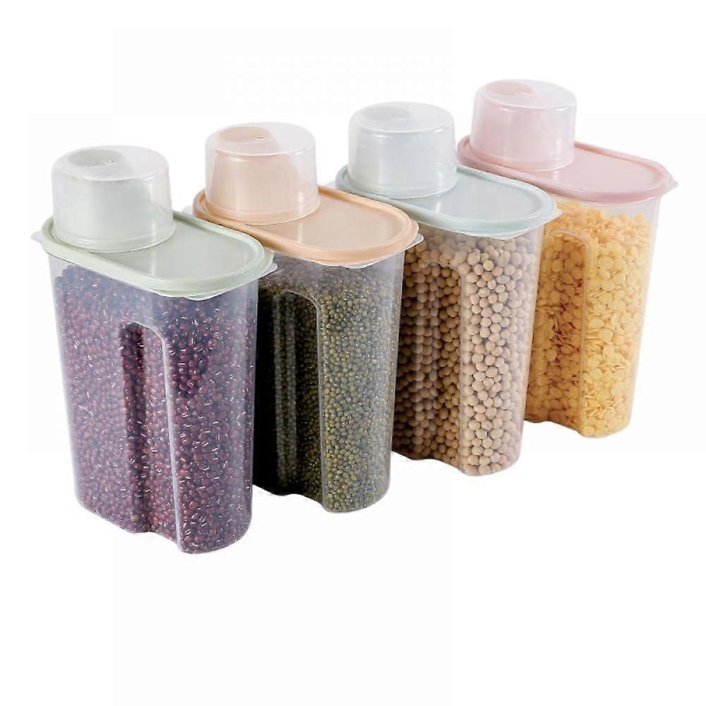Cereal Storage Containers, Set of 4 Transparent Plastic Food Container, 2.5 L Food Organizer for Grain, Oat, Beans (Multiple Colors)