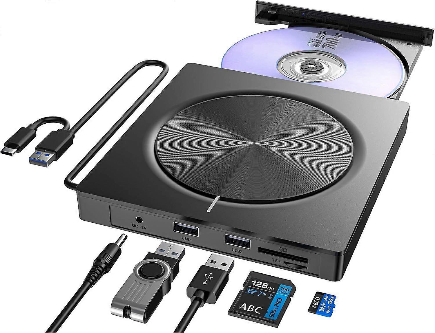 External CD/DVD Drive  YUYSAN A-023E 6 in 1 Portable DVD Reader Writer ROM Drive,USB CD Burner External Disk Drive for Laptop