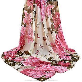 Mode Frauen Pfingstrose Print Langer Chiffon Schal Kopf Wrap Schal (Marinegrün)