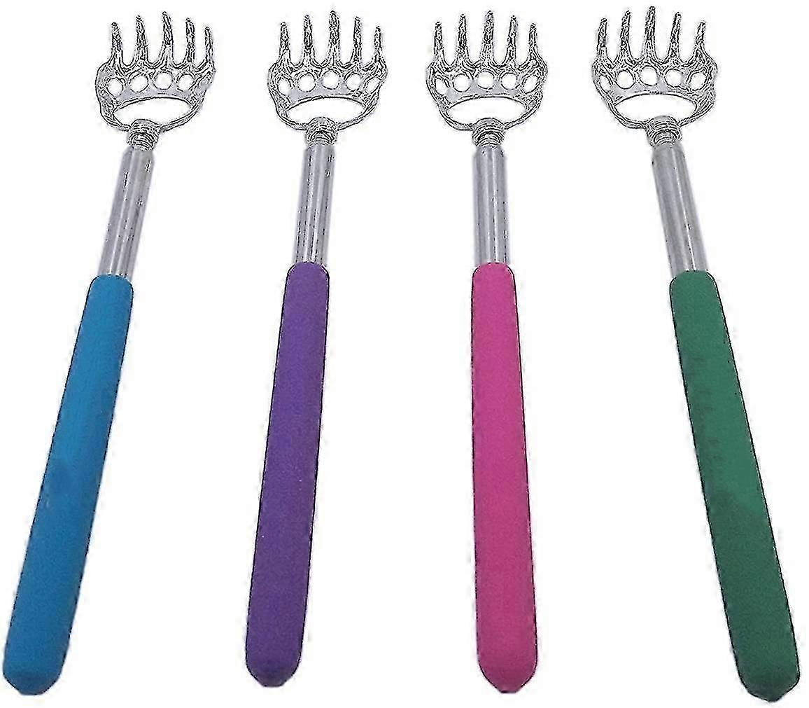 (4-pack) Telescoping Back Scratcher ,portable Extendable Telescopic Bear Claws Metal Back Scratchers - Hand Massager Backslap With Rubber Handles