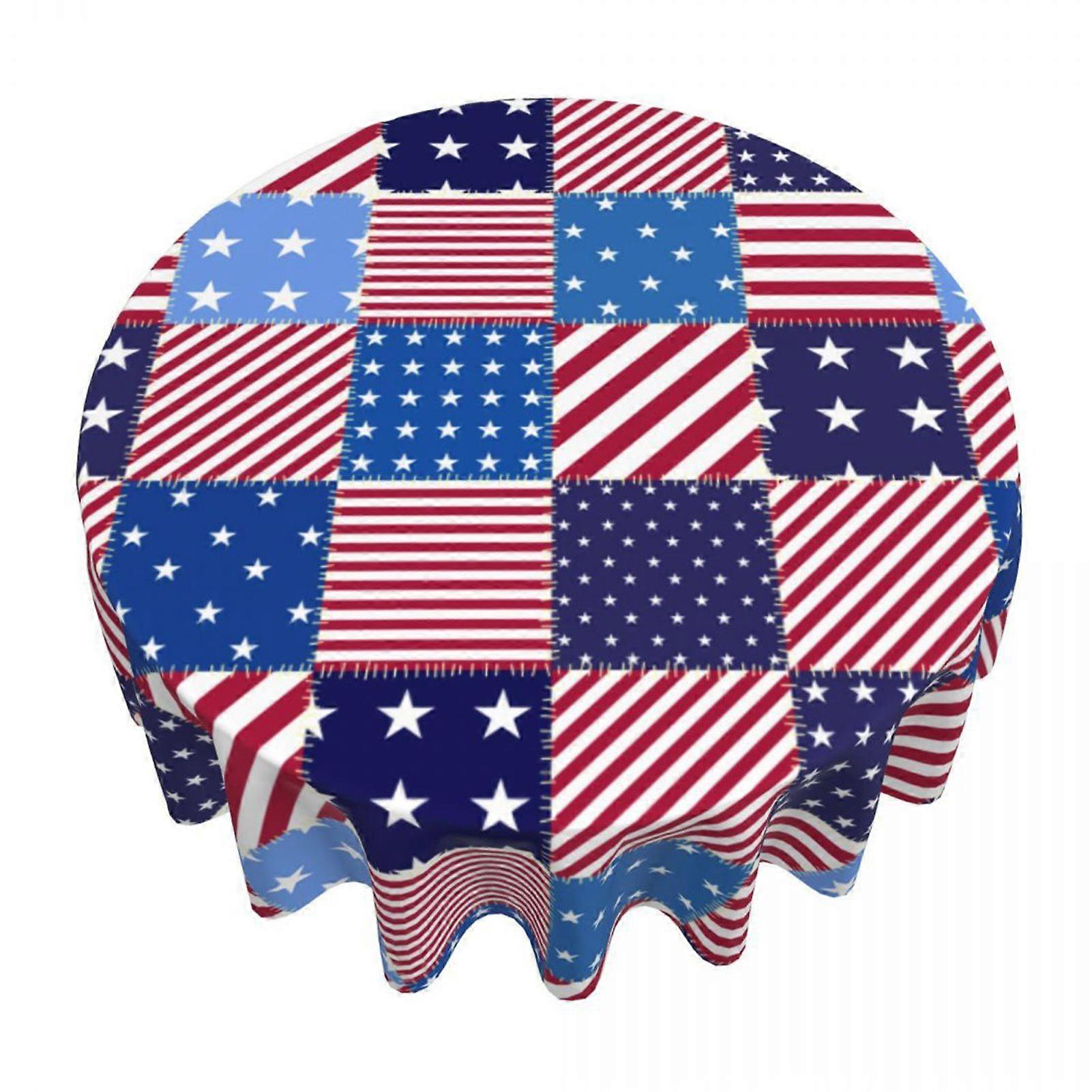 Table Cloth Star And Stripe American Flag Print 4th of July Patriotic Style Round Shape Easy Care Table Protection Banquets Dining Room Kitchen Party 