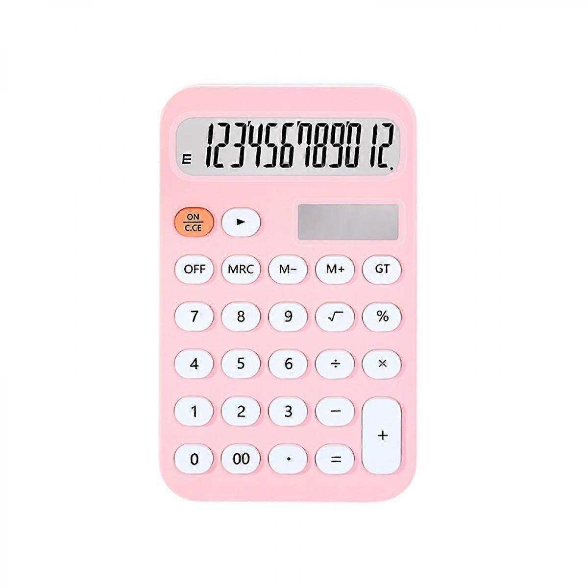 Standard Calculator 12 Digit with Large LCD Display and Round Button Candy Color Calculator Portable for Office, Home, School,Pink