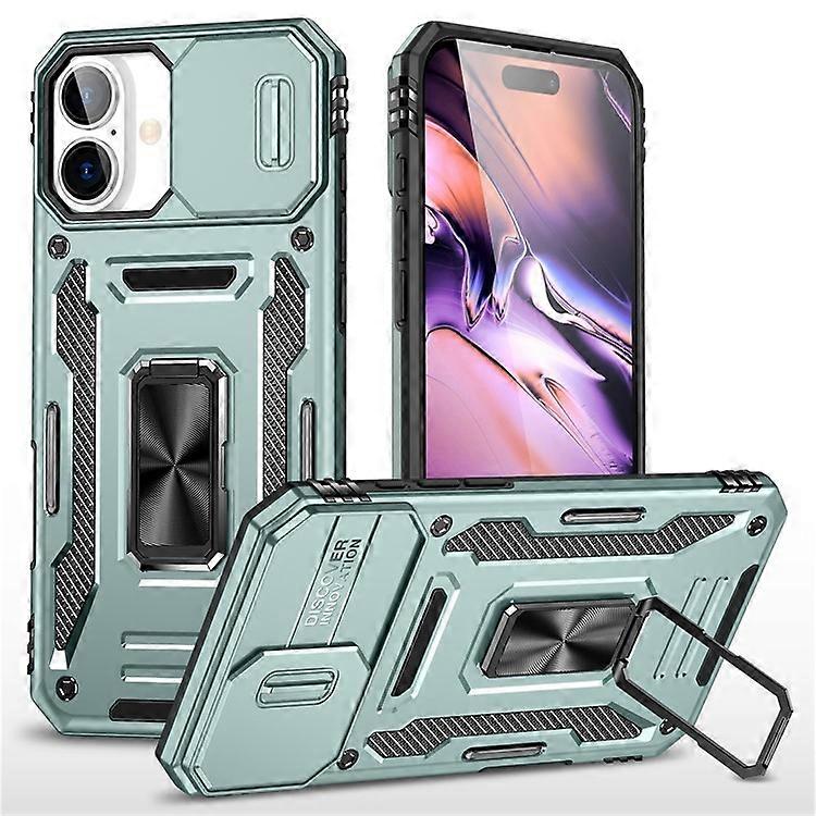 Armor Series Compatible For iPhone 16 Plus Case Adjustable Kickstand PC+TPU Phone Cover with Slide Lens Guard