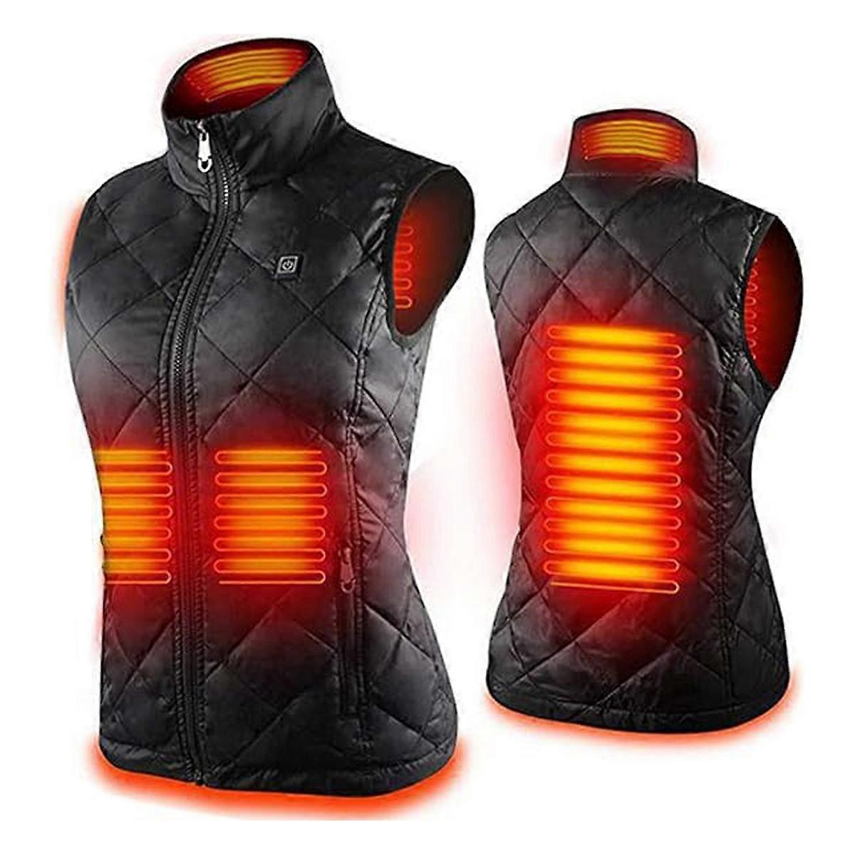 L;black Women's Heated Vest With 4 Heating Zones, Neck Heating Jacket A