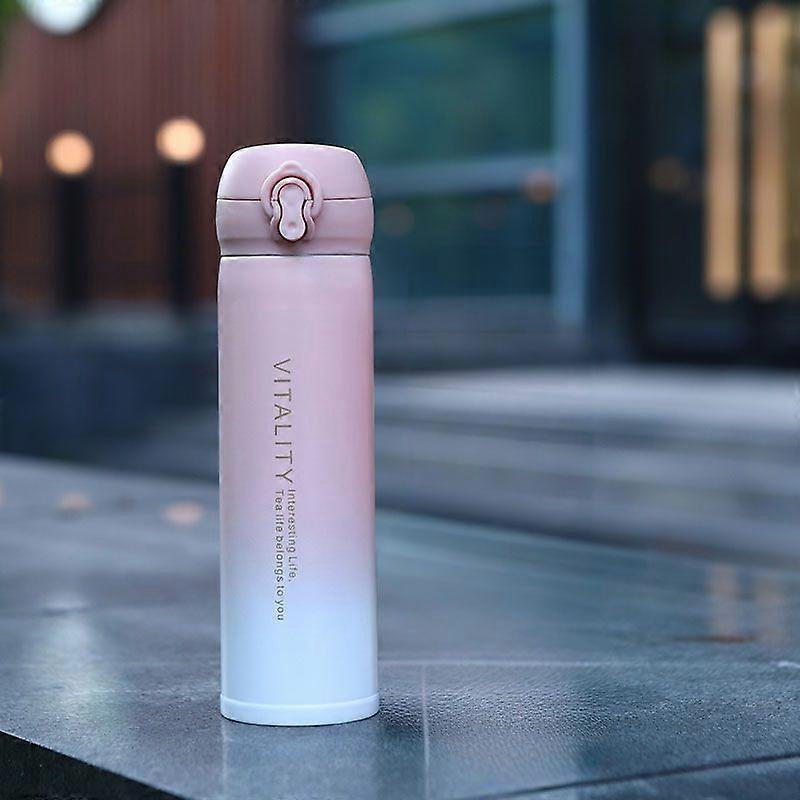 15oz Insulated Stainless Steel Water Bottle with One-handed Opening Lid,For Kids,Women,Men-Pink White