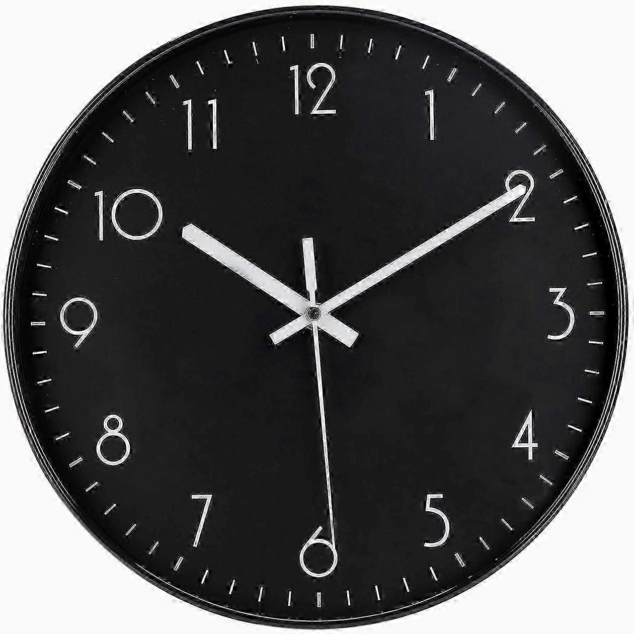 Black Wall Clock, 12'' Modern Minimalist Silent Clock, No Ticking Quartz Movement Powered by Battery