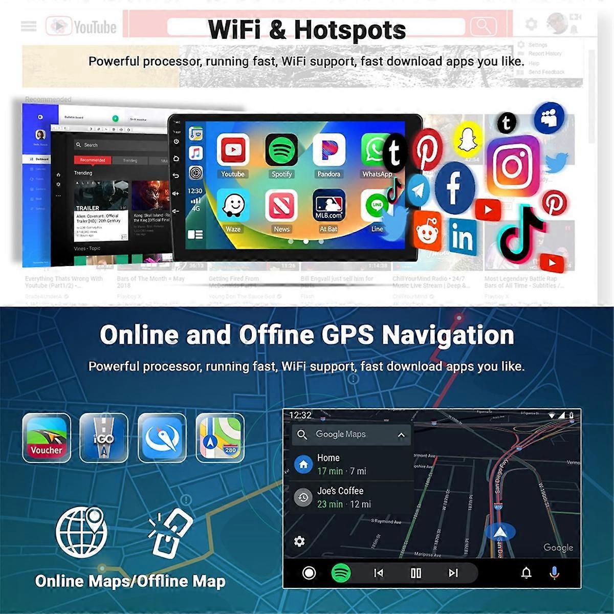 Android 13 Car Stereo Wireless Carplay Android Auto, 2Din 9 Inch Touch Screen Car Radio GPS WiFi Blu