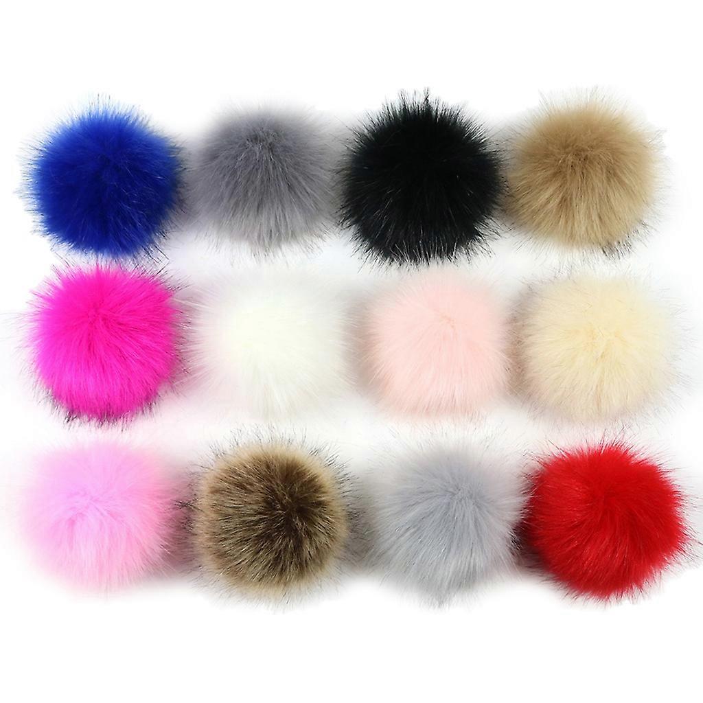 12Pcs Fluffy Plush Pom Pom Balls with Elastic Loop DIY Ornament for Knitting Hat Keychain Scarf Glove Bag Decoration 17