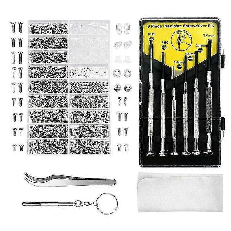 Eyeglasses Repair Kit, 1000PCS Eyeglass Screws and 6 Pcs Screwdrivers for Eyeglasses, Watch Clock S