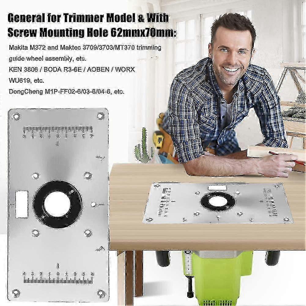 Aluminum Router Table Insert Plate With 4 Rings And Screws, 9.3'x4.7'x0.3', for Woodworking Benches