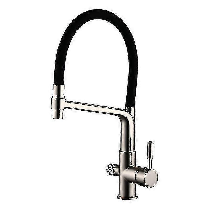 3-Way Pull-Out Filter Kitchen Sink Mixer Tap with 360° Swivel Spout for Drinking Water Purification (Brass, Brushed)