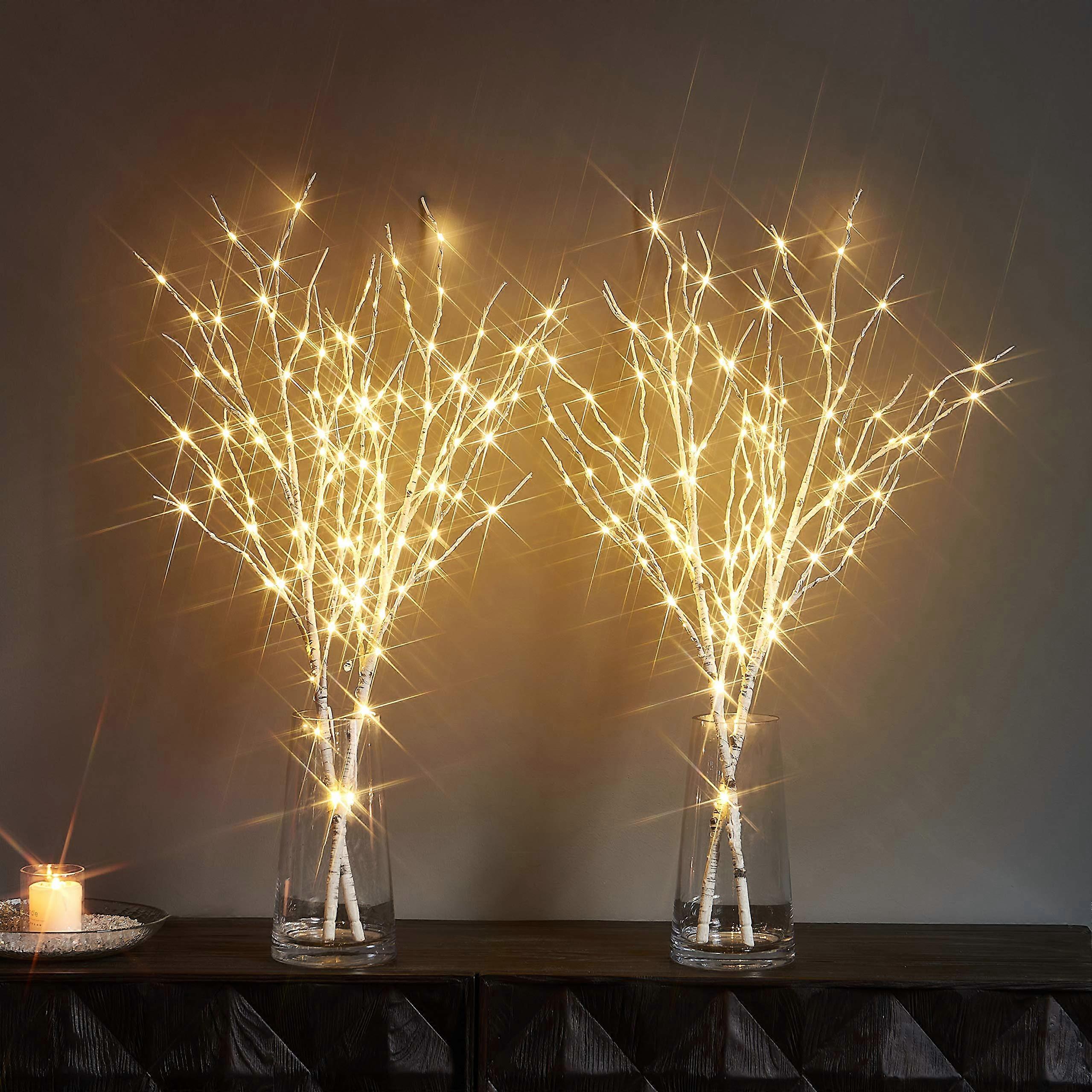 2 Sets Lighted White Birch Willow Tree Branch for Holiday Party Decoration 30IN