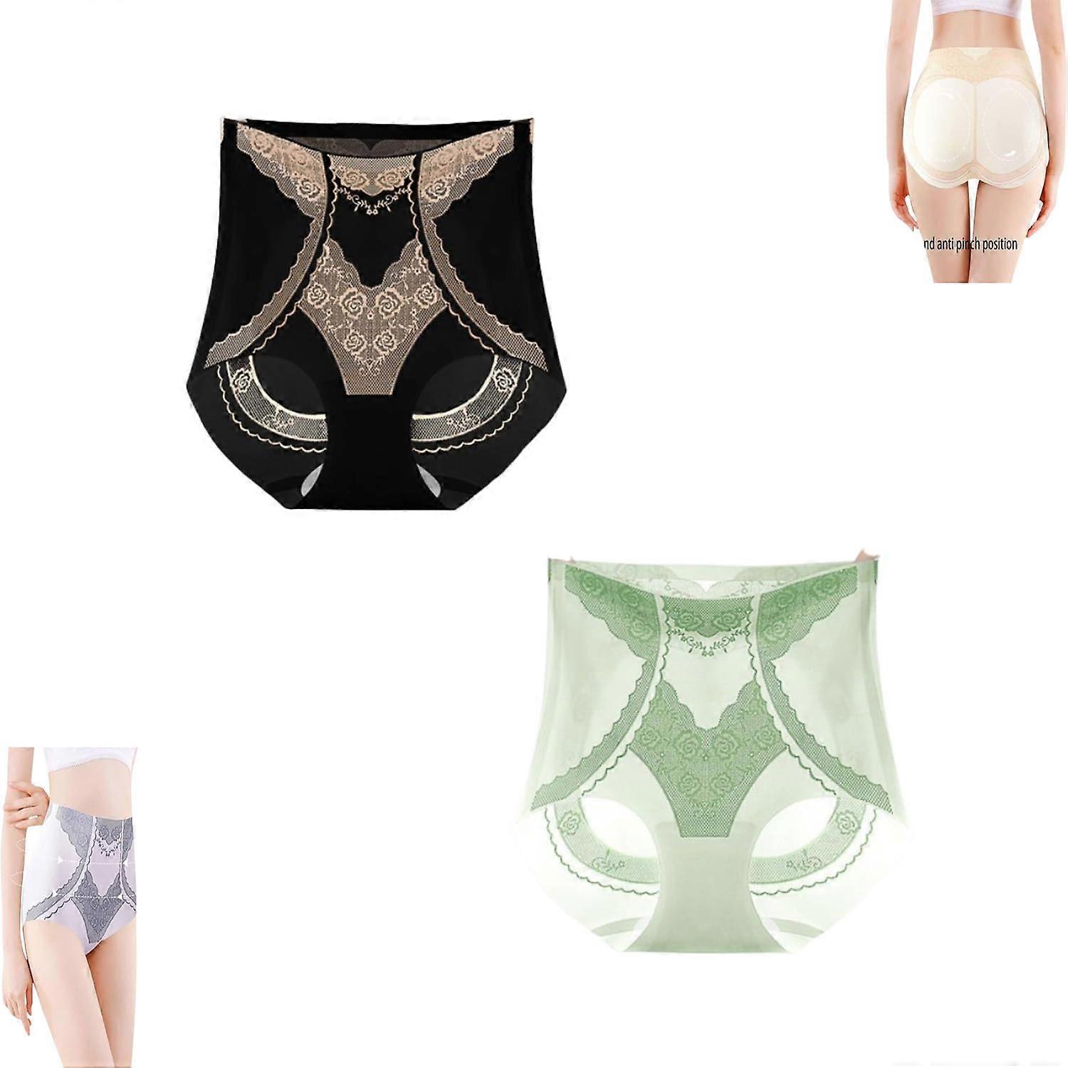 Pantalon de mise en forme de levage de fesses en soie glacée taille haute,Pantalon de mise en forme liquide sans couture taille haute (noir + vert, XXL)