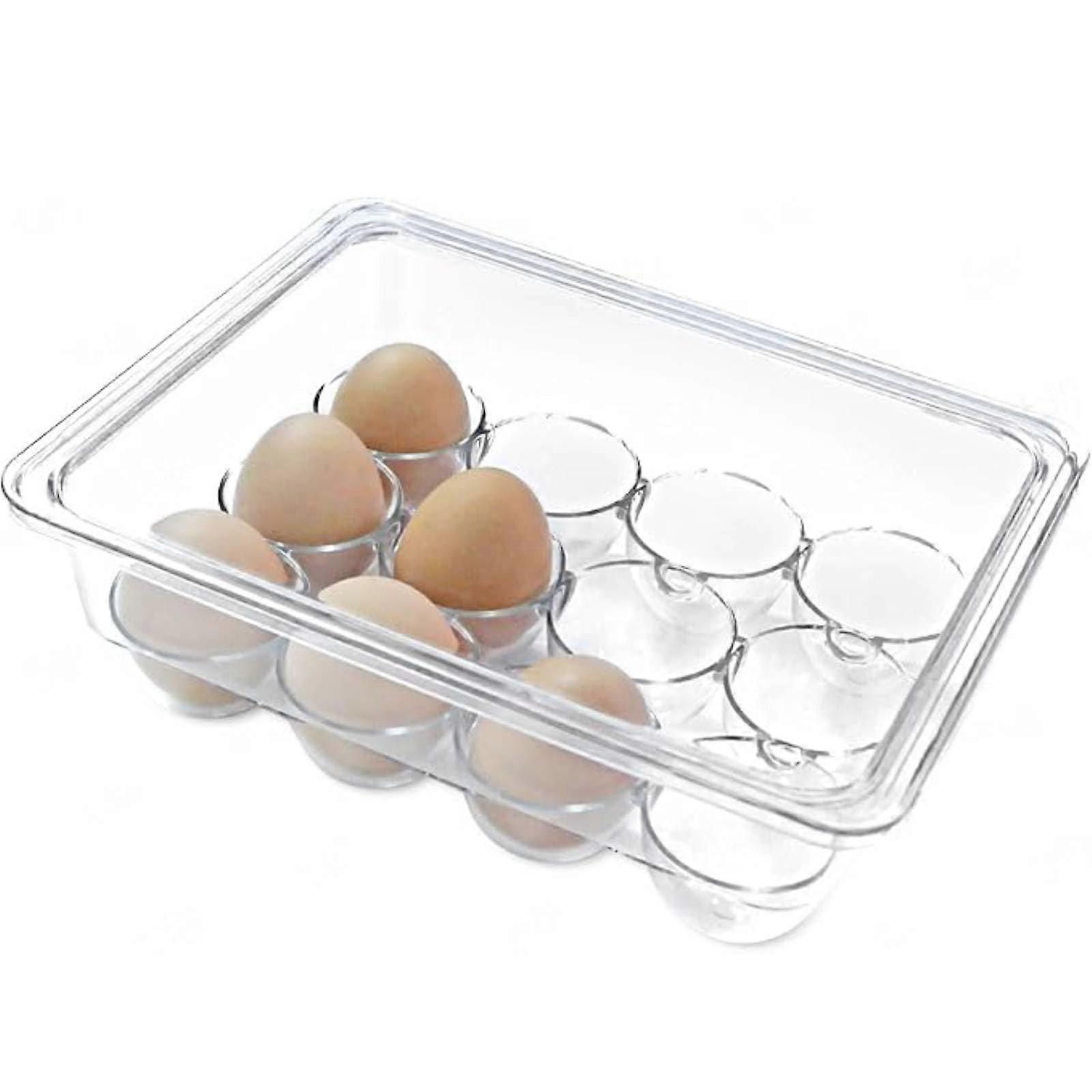 Egg Container Holders for Refrigerator, Stackable Egg Holder Tray, Plastic with Lid