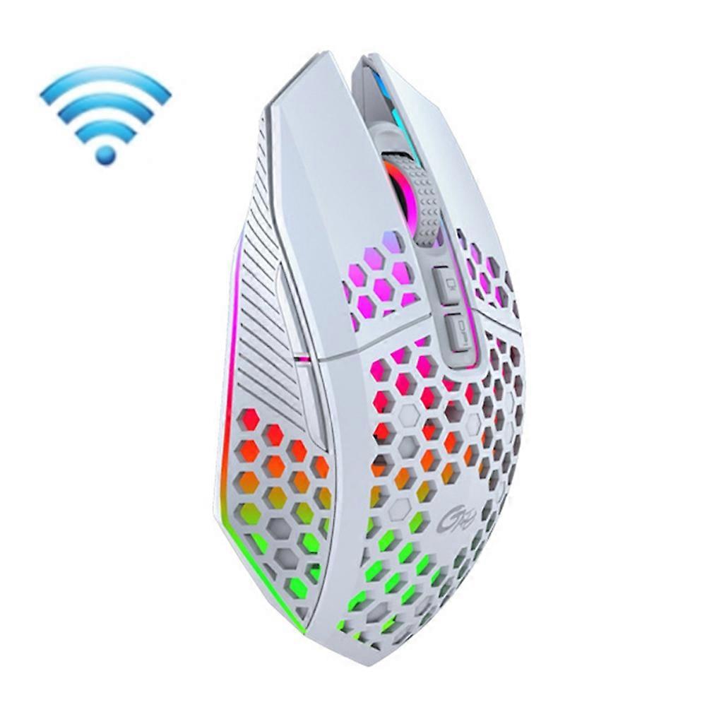 FMOUSE X801 8 Teclas 1600DPI Oco Luminoso Gaming Mouse de Escritório, Estilo: Branco Sem Fio Recarregável