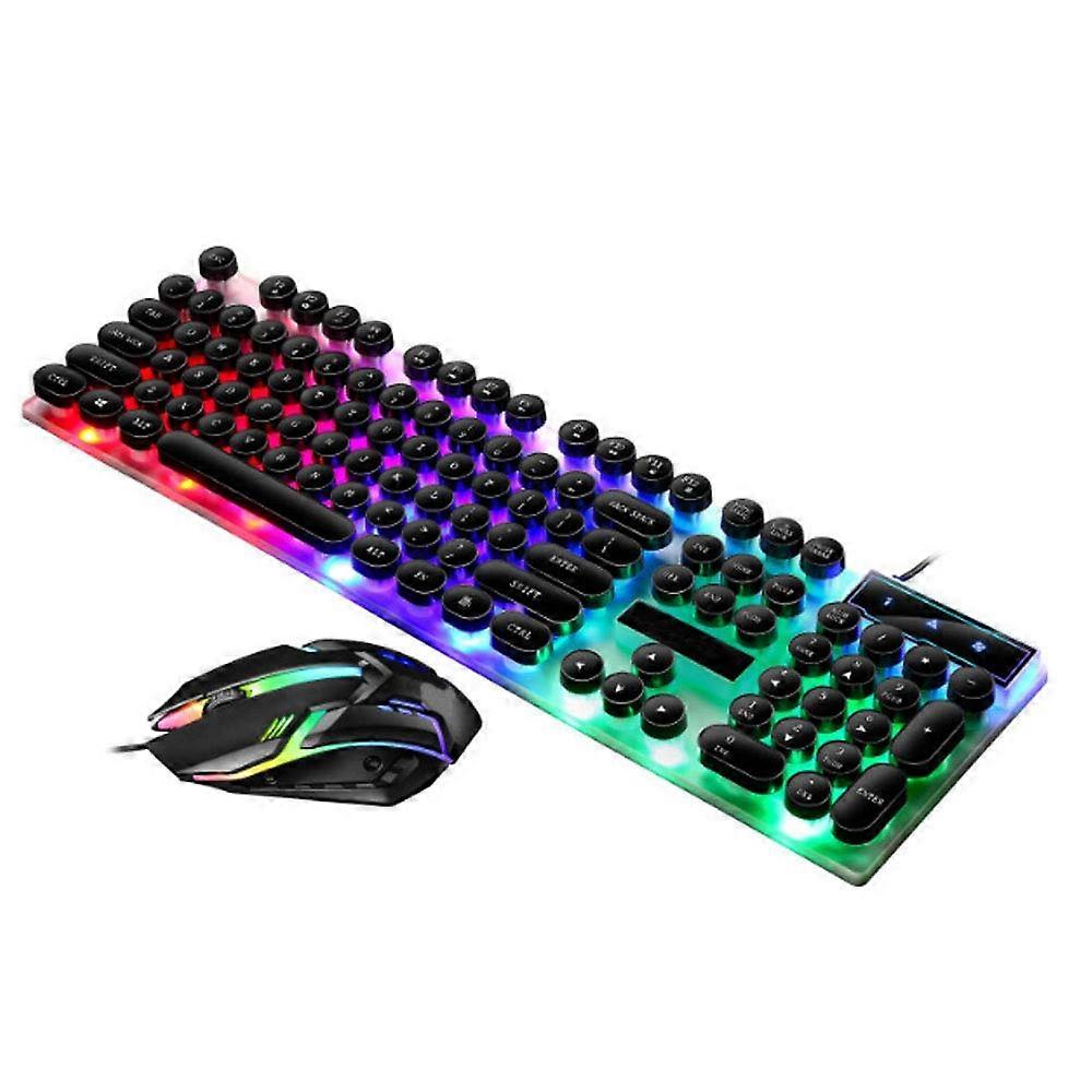 Professional Gaming Keyboard and Mouse Combo, Full Size Mechanical Feel Wired Set with Colorful Backlight for Computer and Laptop (Black)