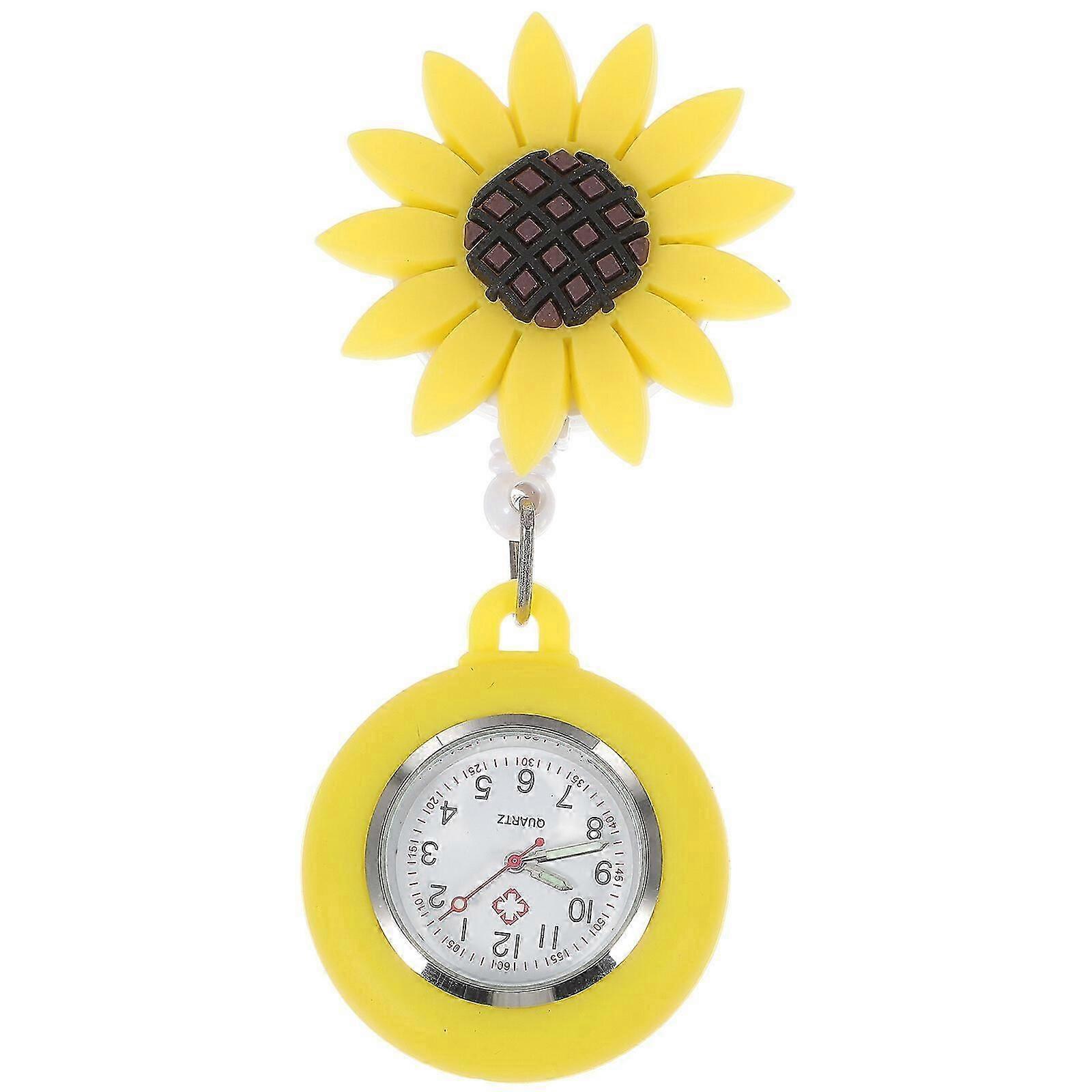 1 Pc Sunflower Design Nurse Watch Wiszący zegarek kieszonkowy z klamrą Prosty zegarek studencki