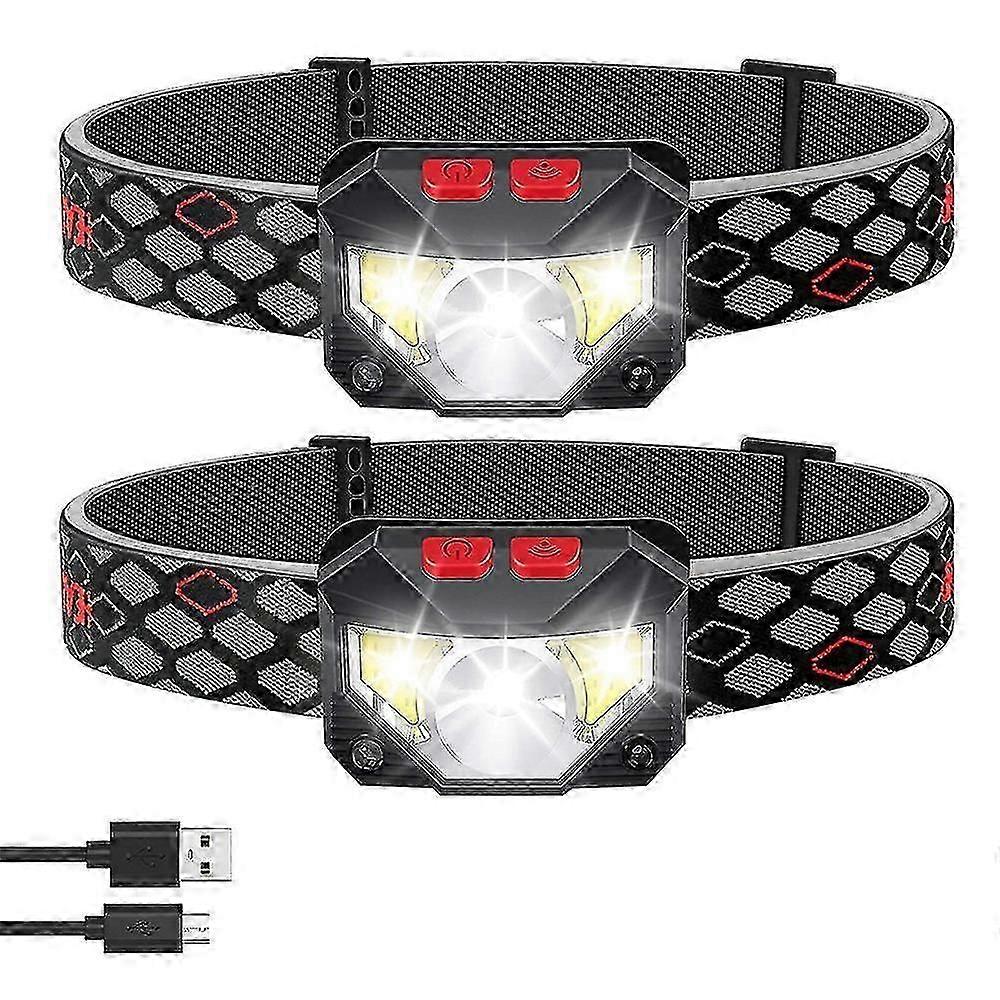 2-pack Headlamp Rechargeable, Bright Motion Sensor Head Lamp Flashlight,  Waterproof