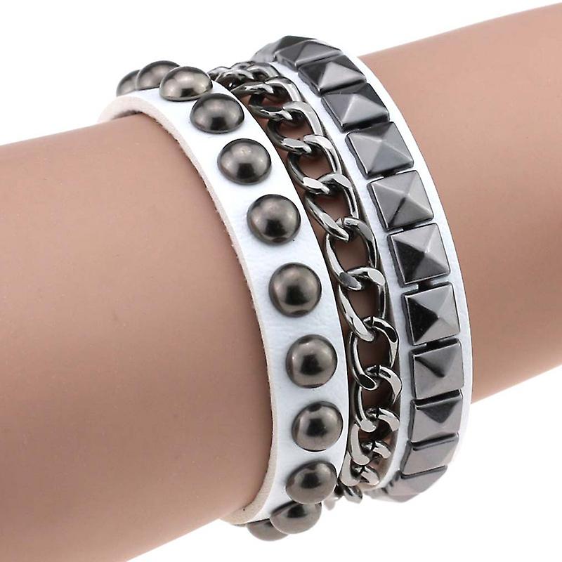 Multilayers Rivet Chains Gothic Punk Wide Cuff Leather Bangle Bracelets Jewelry