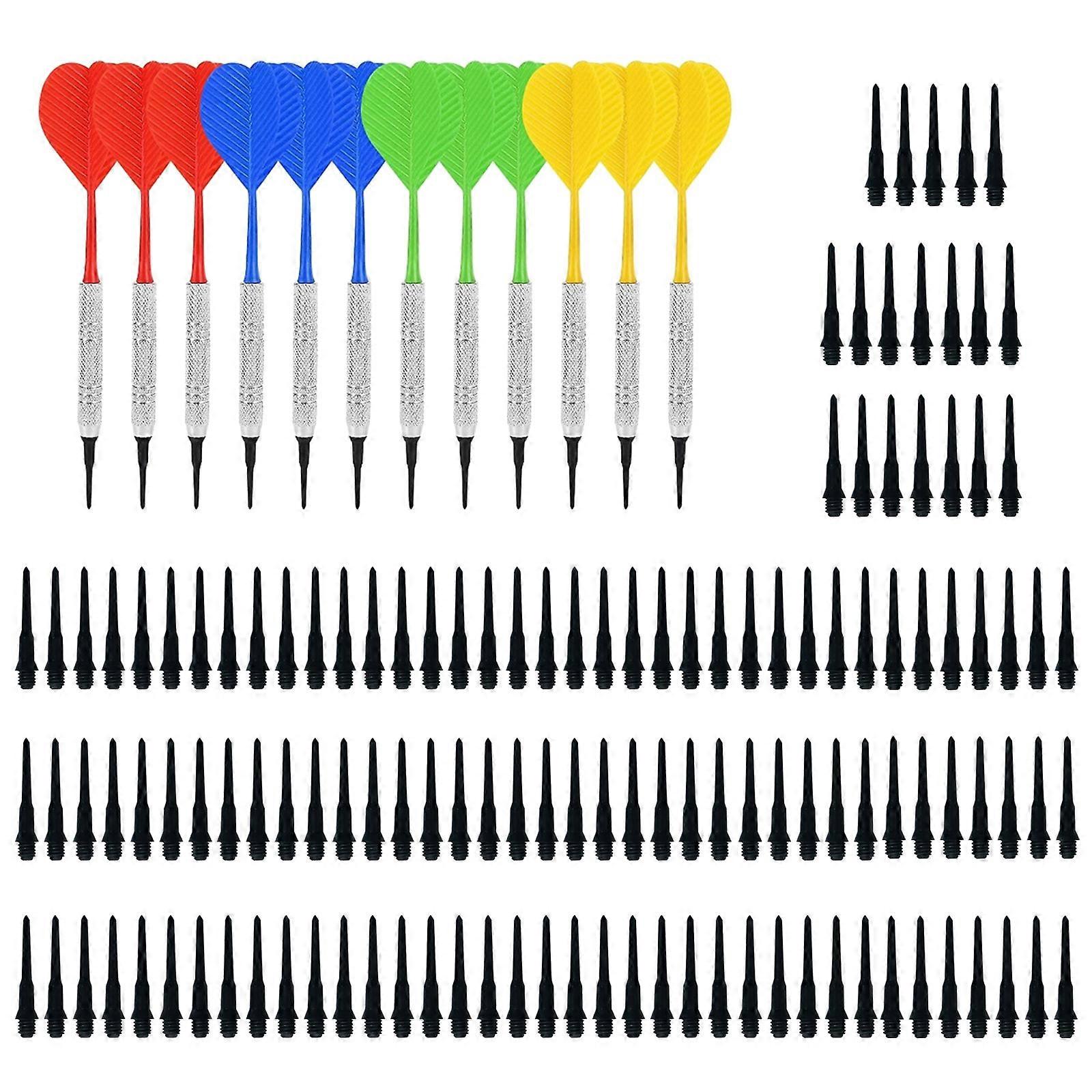 12pcs 14g Soft Plastic Tip and Barrels Iron Nickel Plated Shaft Plastic Flight Safe Darts Soft Darts Set with 100 Tips