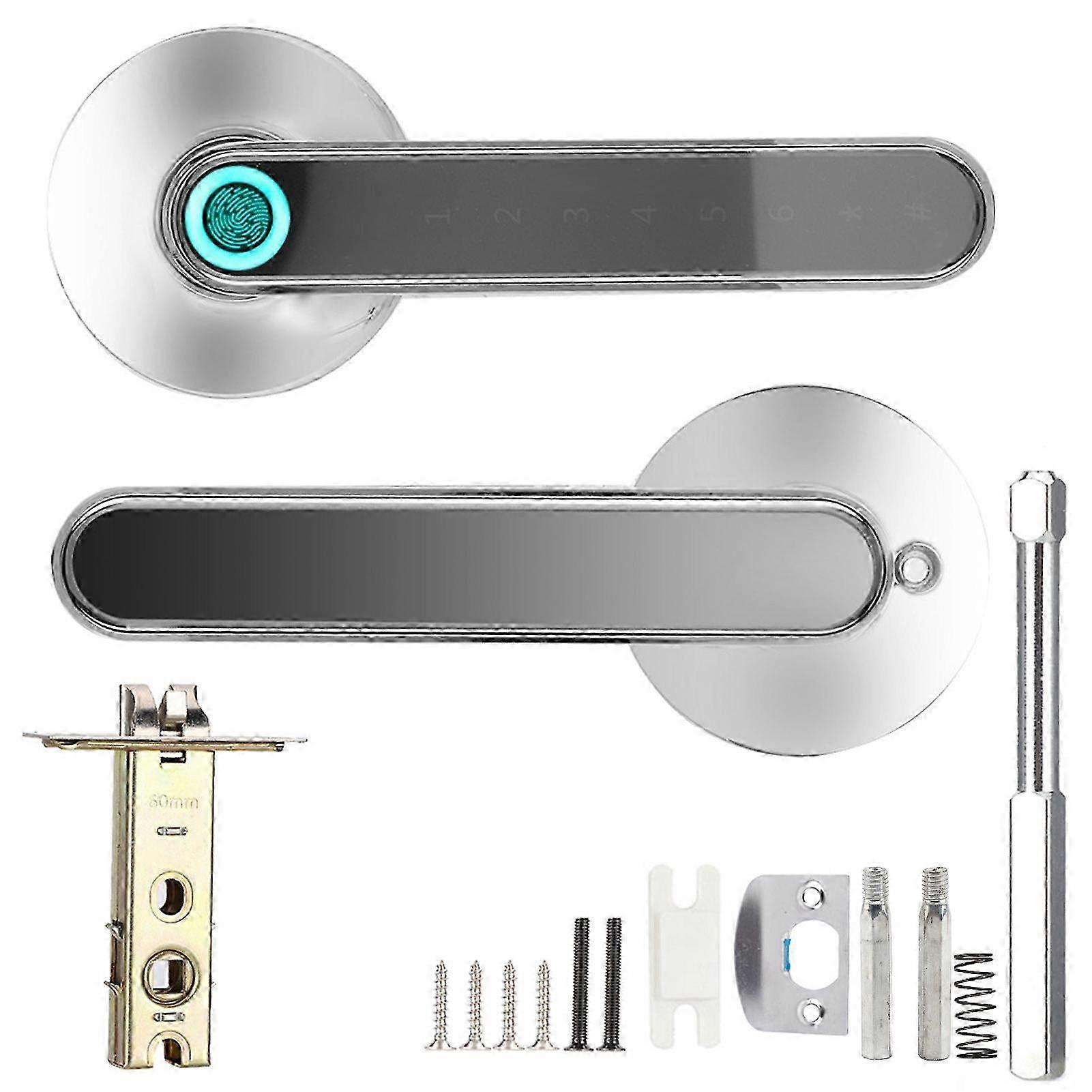 Smart Bluetooth Door Handle Lock Biometric Fingerprint Password App Keyless Entry Leverchrome