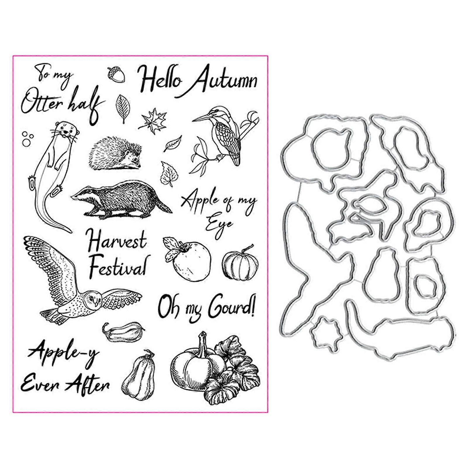 秋季动物金属切割模具透明邮票套装剪贴簿相册日记DIY工艺卡片制作家居装饰品