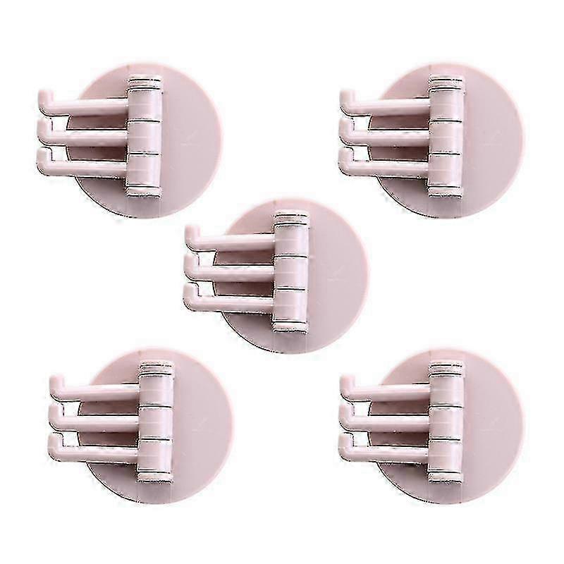 5 stk roterende krogsæt - 3 kroge til opbevaring af badeværelsesdør, bærbar pink