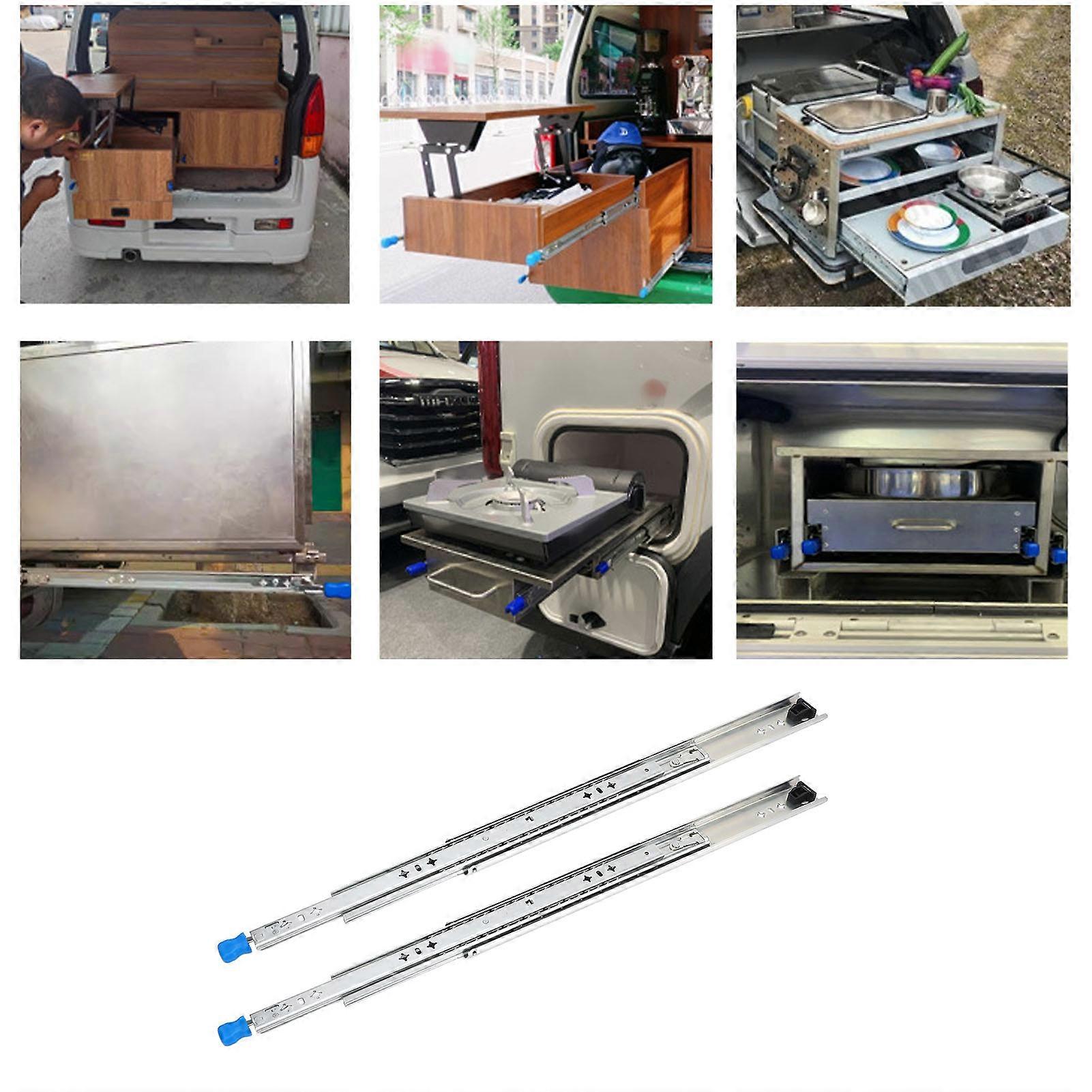 1 Pair 12in Self Locking Drawer Slides 53mm Width 3 Sections Heavy Duty Drawer Rails for Shelves Cabinets RVs Trucks 