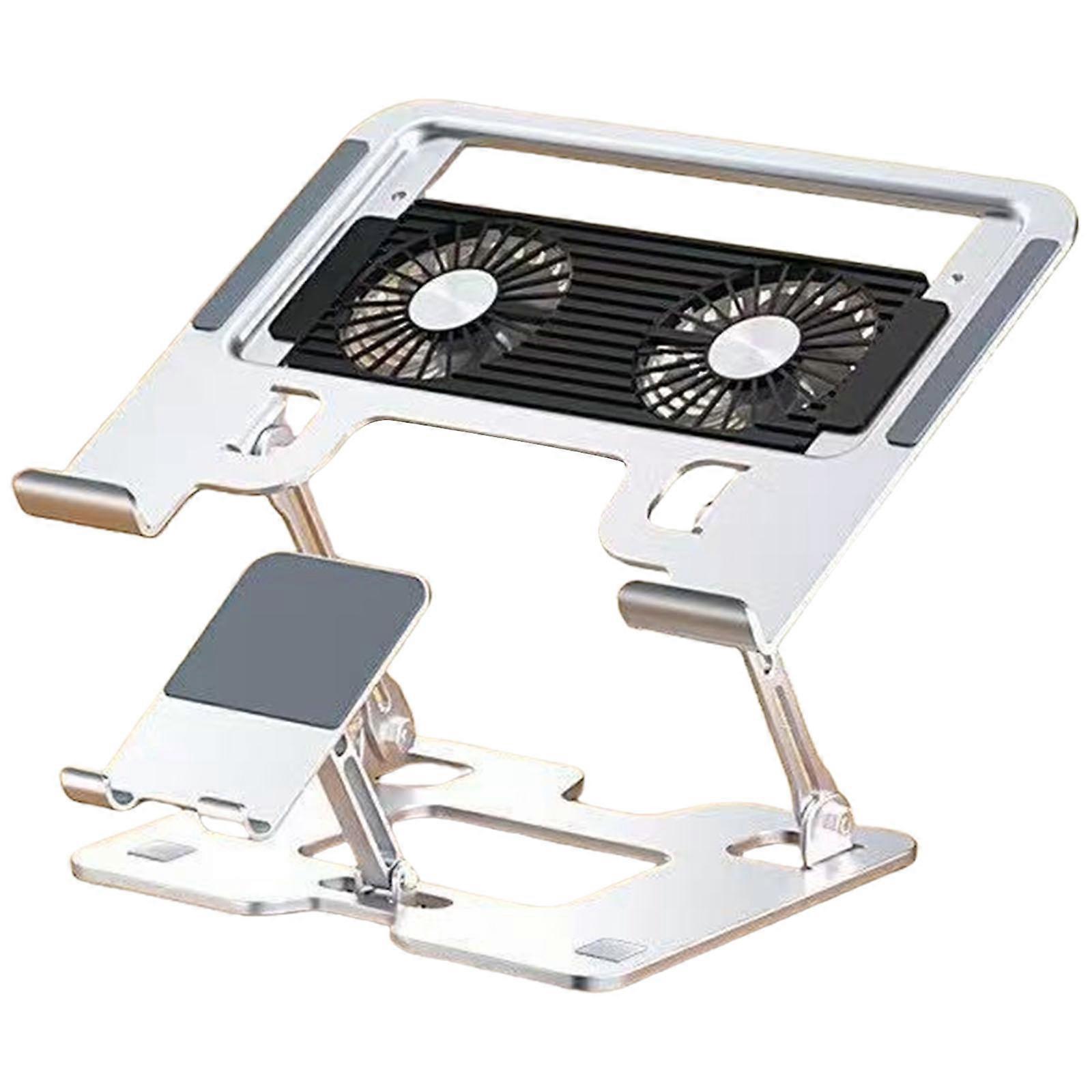 Carbon Steel 2 in 1 Cooling Stand for Laptop Phone Adjustable Ergonomic Laptop Bracket Foldable Notebook Computer Holder Silver