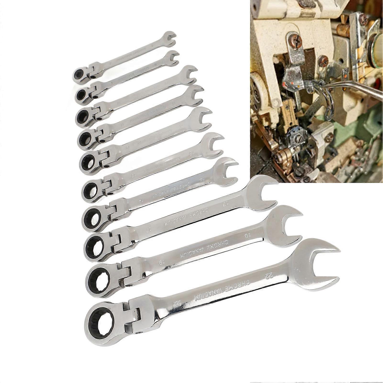 Flex Head Ratcheting Combination Wrench Set Chrome Vanadium Steel Quick Opening Multifunction Combination Ended Spanner Kits 10 Pieces Set 