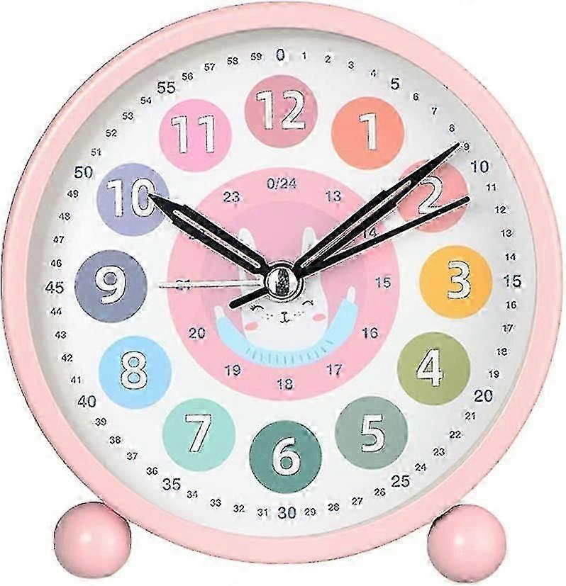 Barn som lär sig väckarklocka för pojkar / flickor, tyst små söta bordsklockor batteridrivna, 4 tums analog väckarklocka för sovrum (rosa)