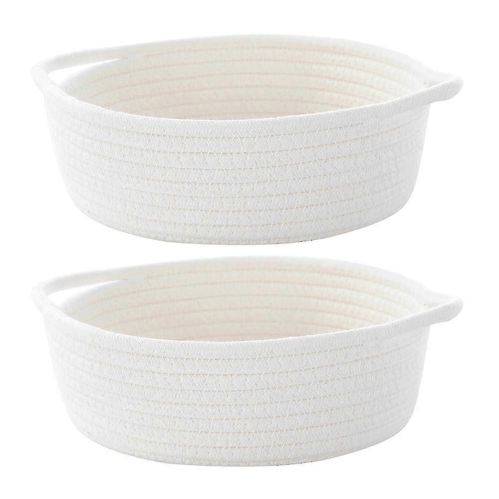 2pcsコットンロープバスケット小さな織り収納生地トレイラウンドオープンスタイル