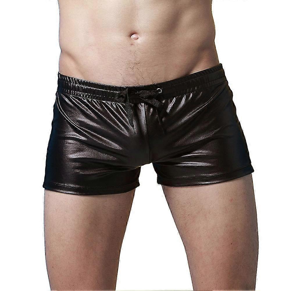 Patent Leather Swim Trunks for Men - Beach Boxer Shorts with Drawstring