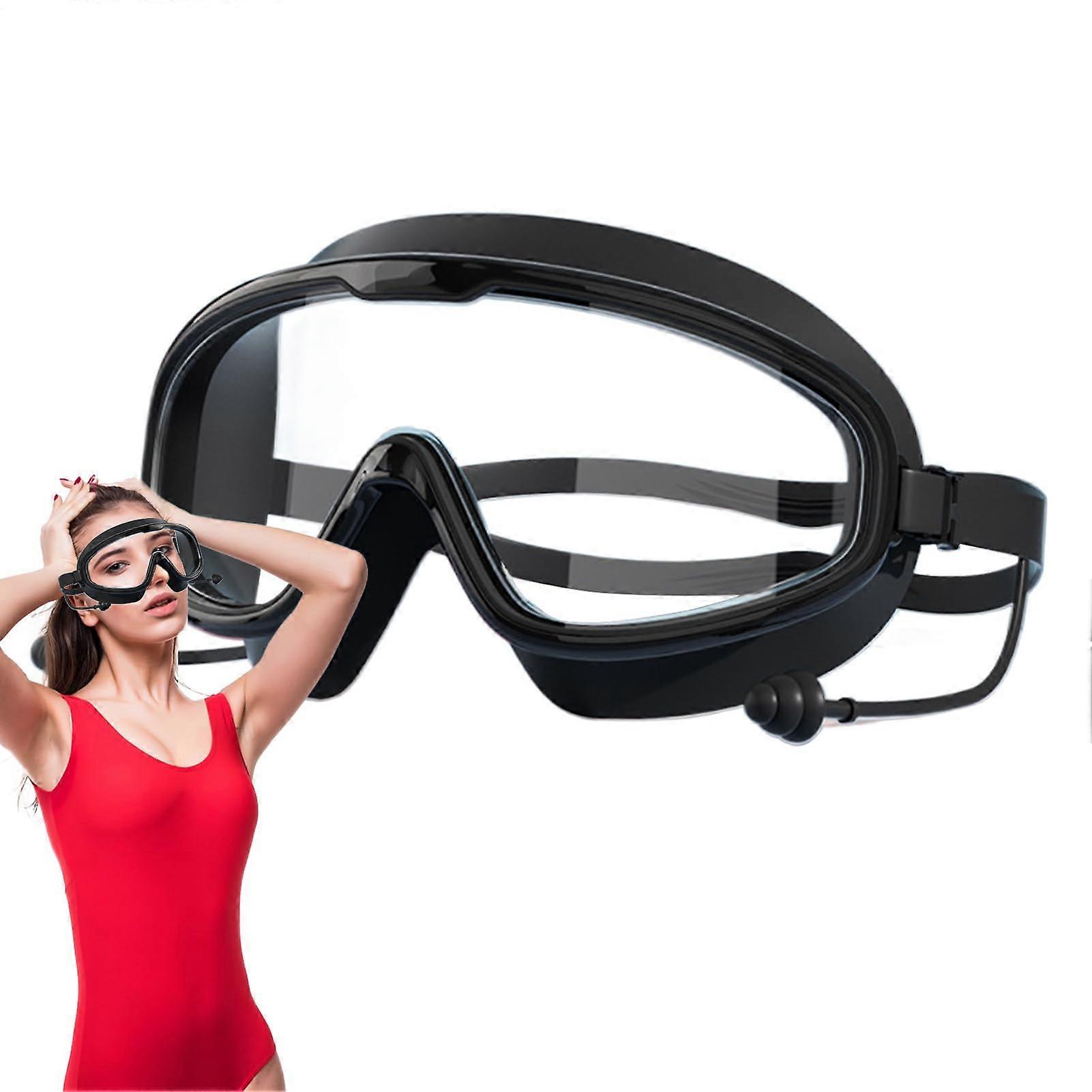 Swimming goggles antifog wide view pool glasses, no leaking UV protection black