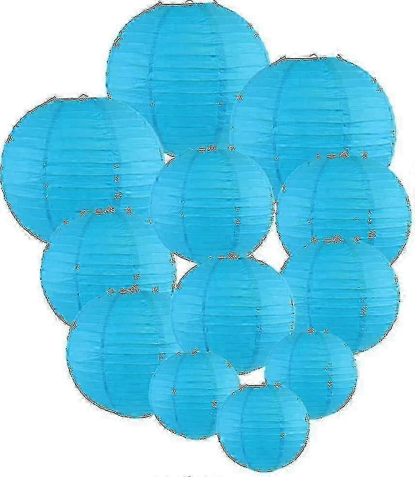 パーティーの装飾のための12個の多色紙ランタン、4サイズ - スカイブルー