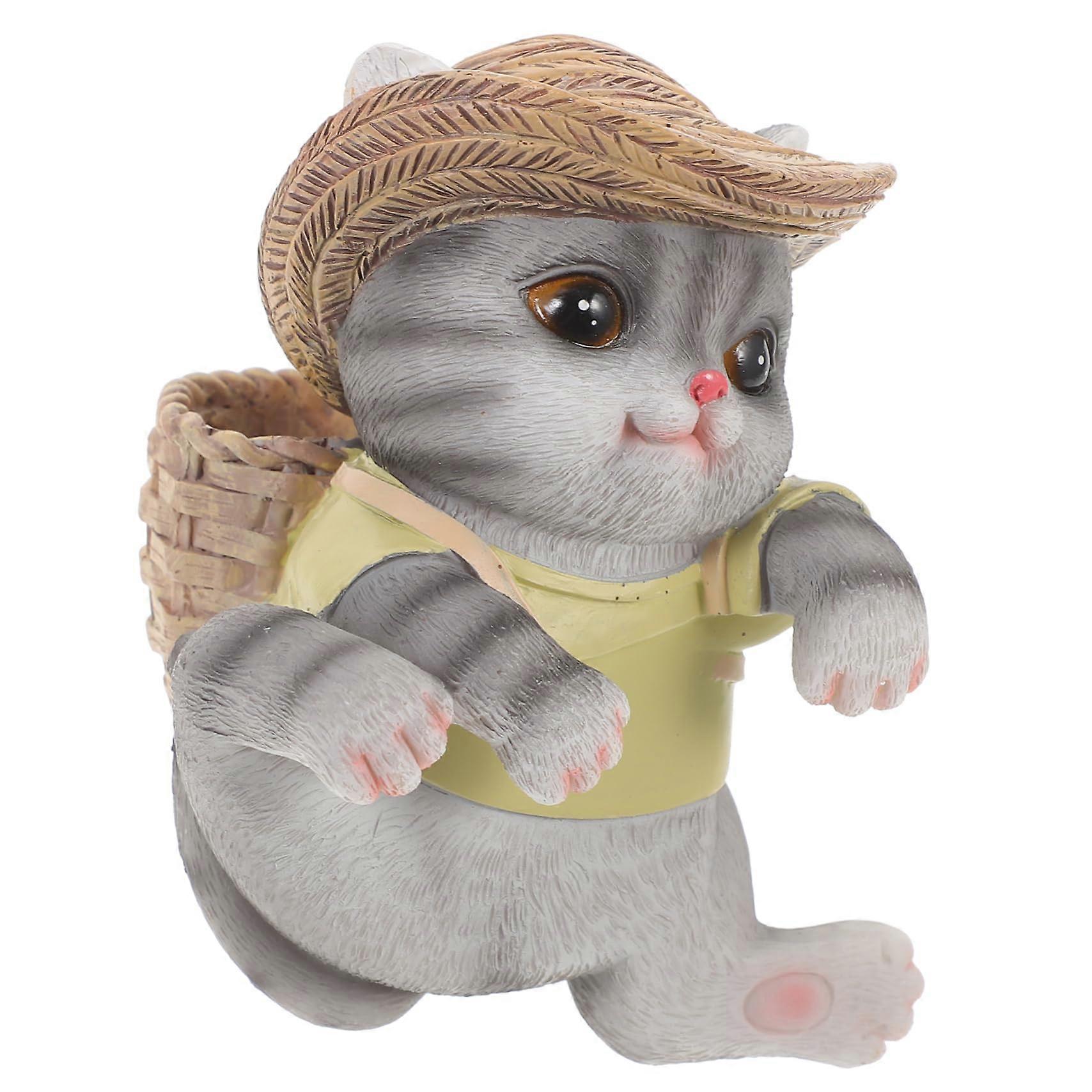 Flower Pot Cat Figurine Creative Cat Decoration Flower Pot Hanger For Indoor Use Made Of Ceramic In Black White