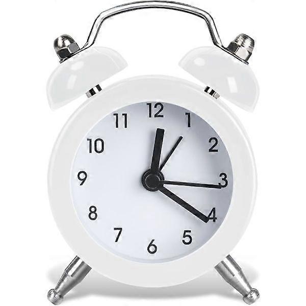 Mini Alarm Clock, Bedside Clocks Battery Operated Non Ticking Table Clocks, Clock Simple Loud Vintage Alarm Clocks for Bedroom Desk Bedside Table-Whit