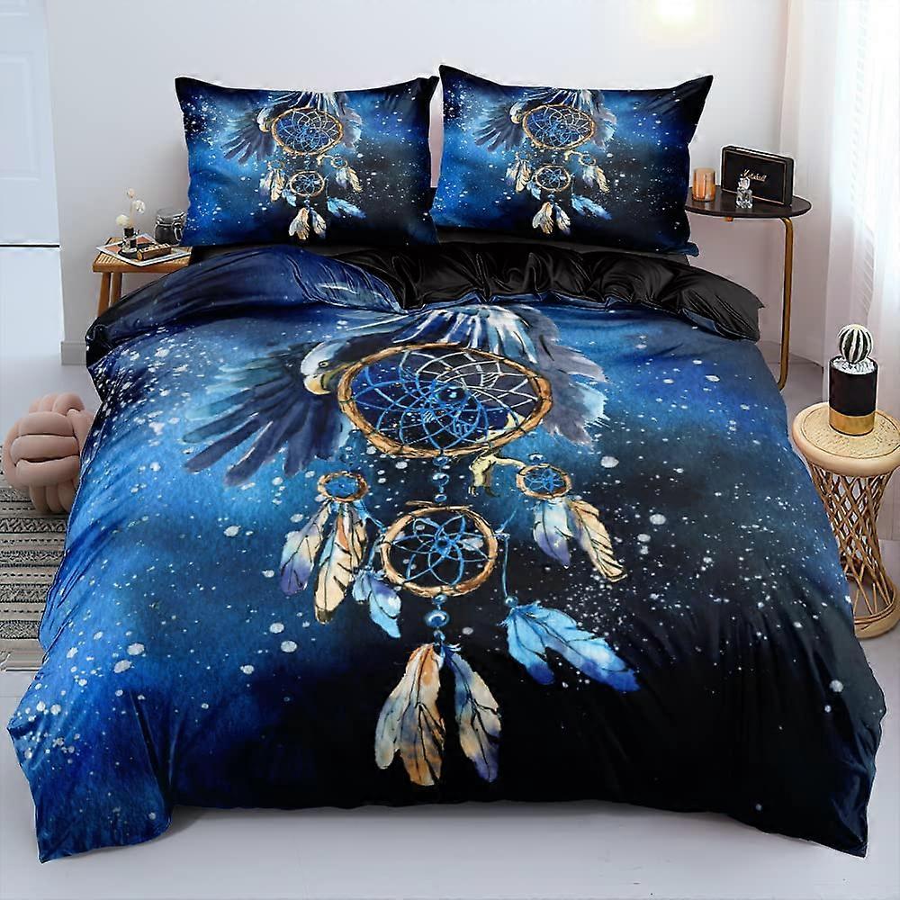 Chanyuan Dream Catcher Bed Linen, 135 x 200 cm, Blue Feathers Pattern, 2Piece Set