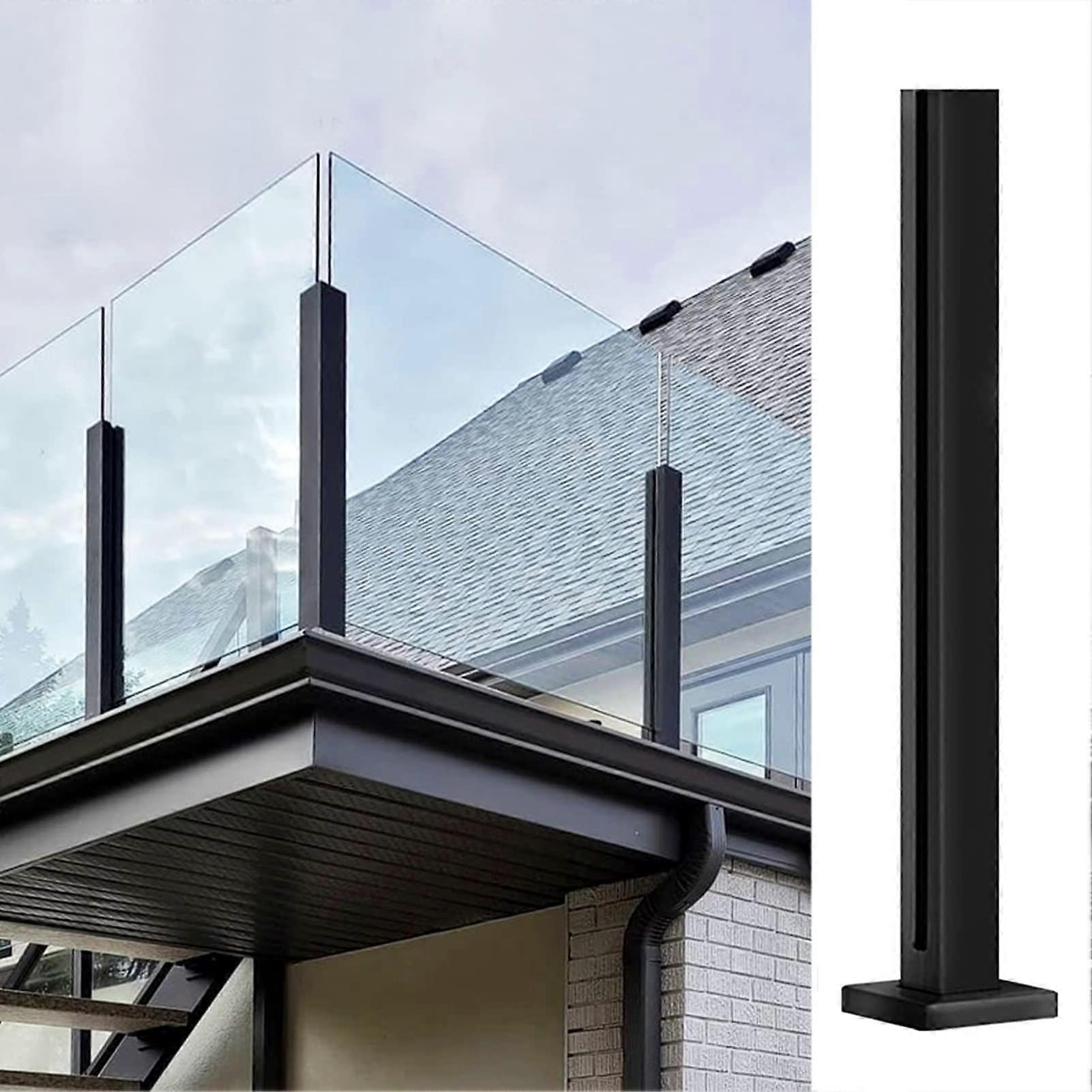 Balcony glass railing post black, support column for floormounted glass panel railings (color: end post, size: 125 cm)