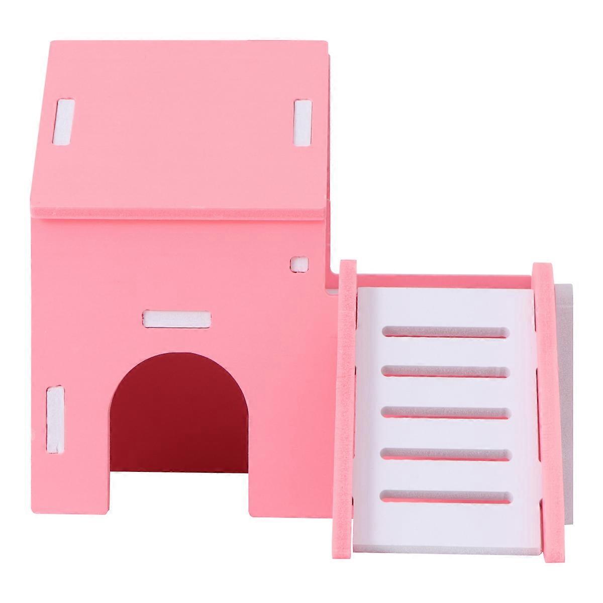 Small Animal House Pink Wooden Villa for Hamsters Nesting Chewing Rest Area 1Pack