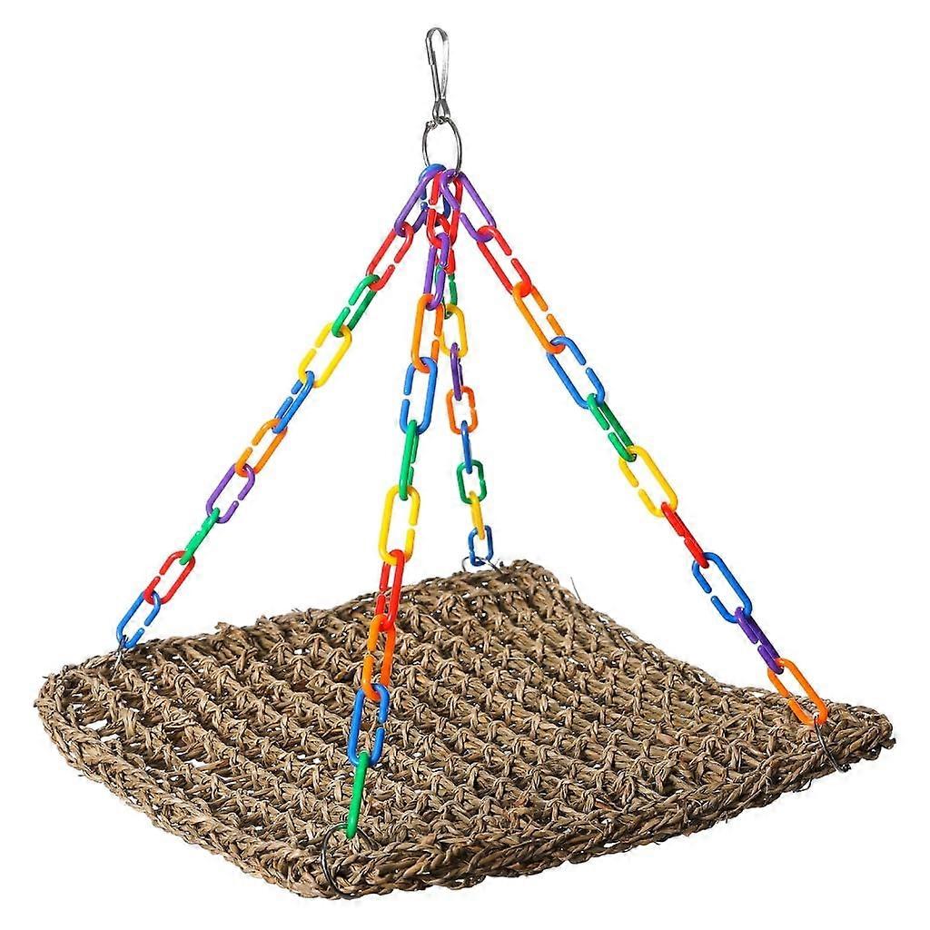 Natural grass woven net hammoth chewing toy trimming cage climbing rope for various small birds
