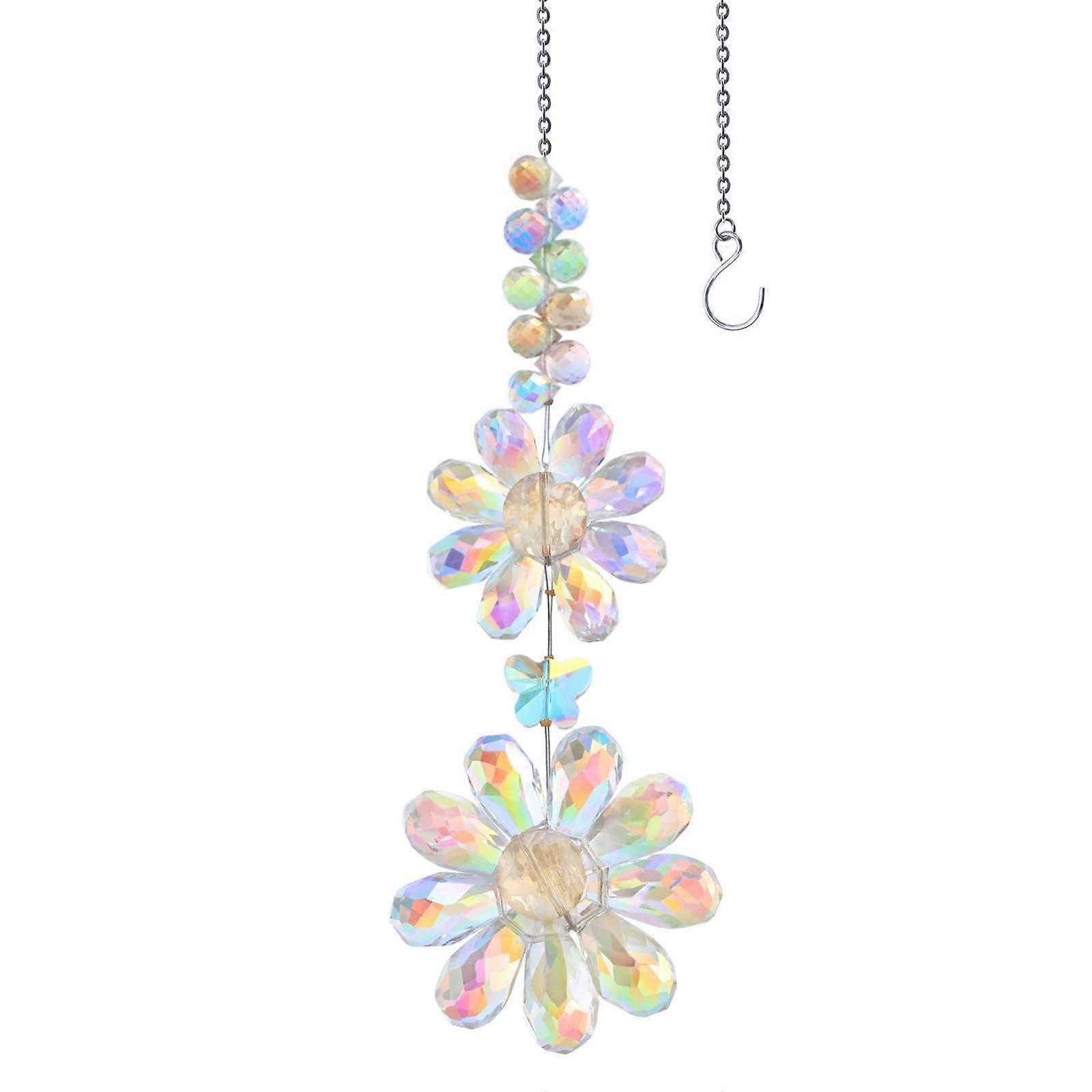 Sun Reflector With Double Flower Crystal, Sparkling Crystal Sun Reflector For Balcony Decor, Clear Crystal