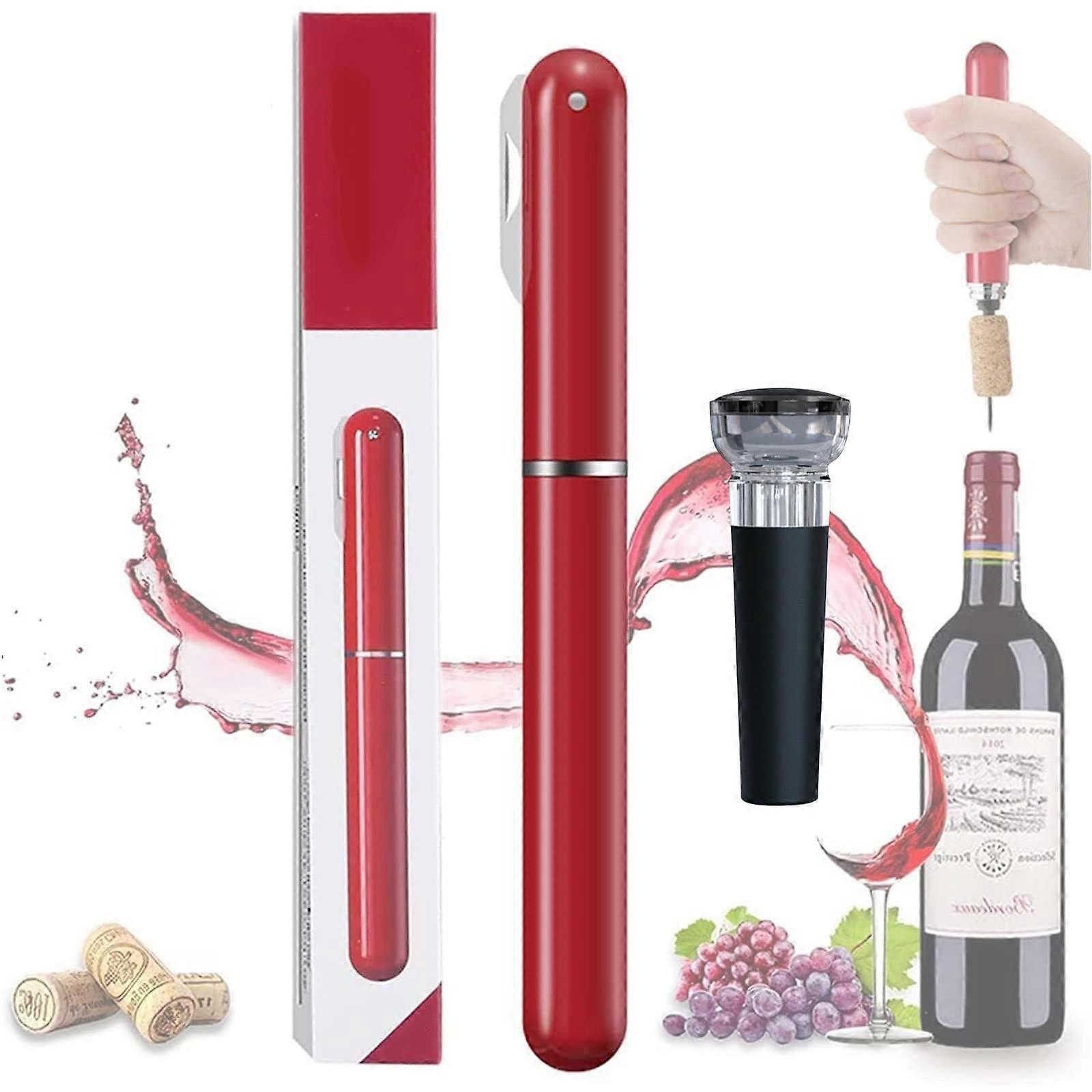 Air Pump Wine Opener With Foil Cutter, Portable Travel Corkscrew, Red Handheld Bottle Opener For Easy Opening