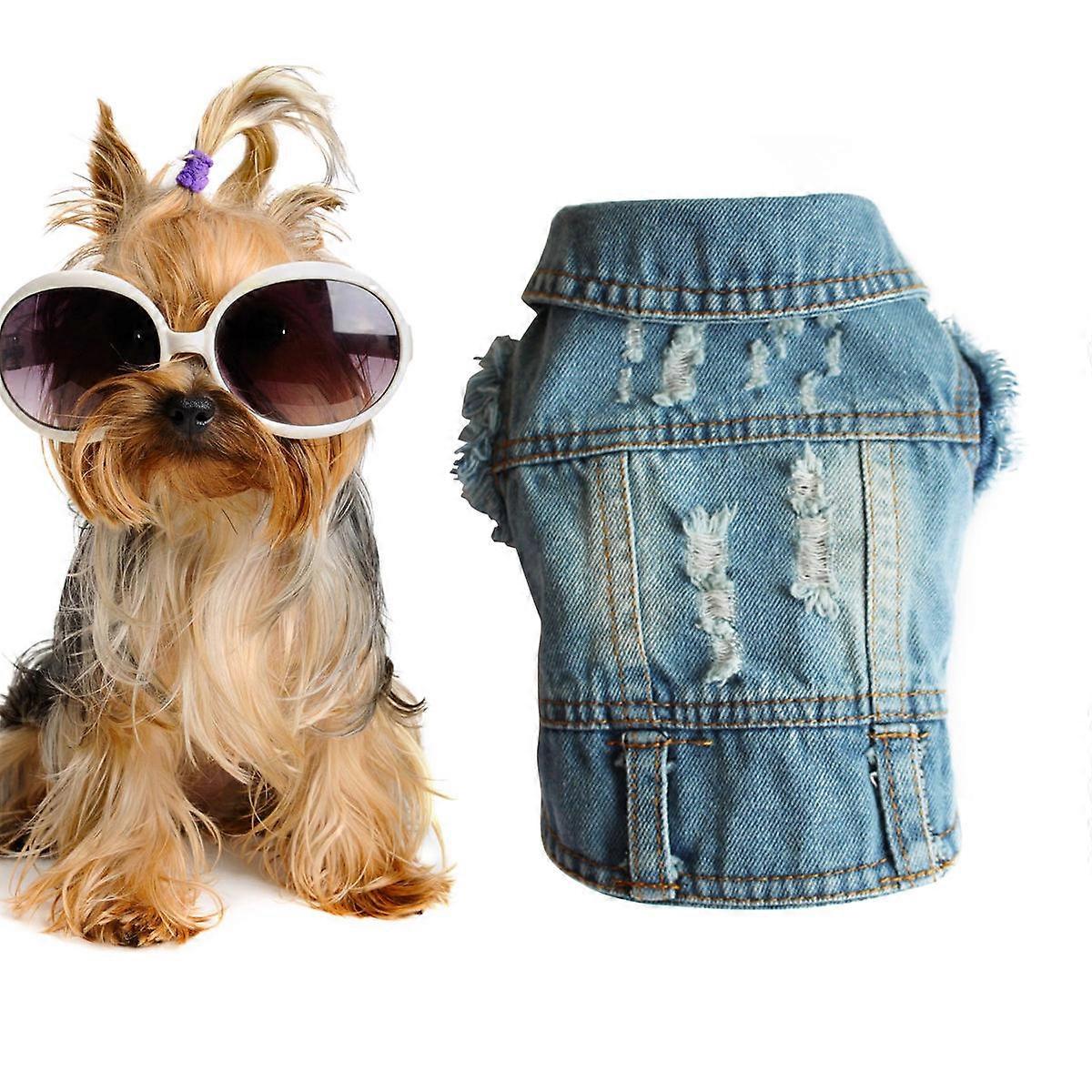 Pet Clothing Jeans Retro Style Lapel Collar Button Closure Design for Small Dogs Outdoor Activities 1Pcs