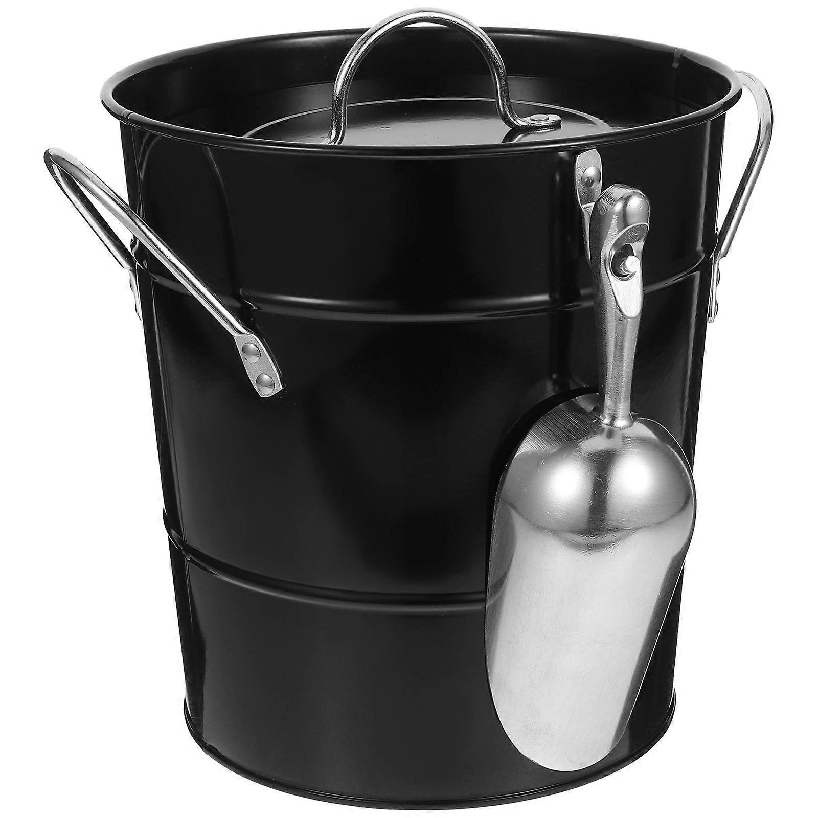 Beverage Tubs For Parties Ice Cube Bucket Iron Material With Lid Round Shape For Bars 24.20X20.80X19.50CM Ice Storage 1Pack