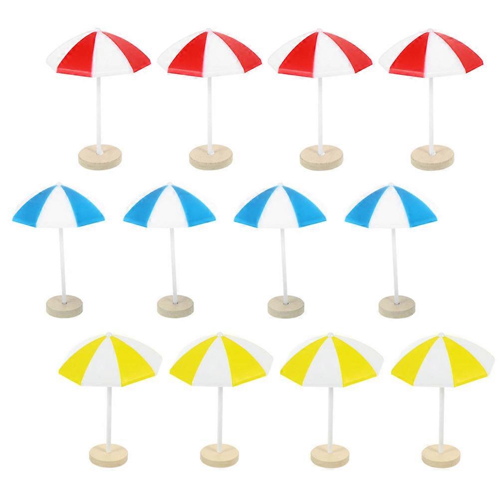 Mini Beach Umbrella Dollhouse Mini Sun Umbrella Blue Simple Design For Decorations In Terrariums 12Pcs