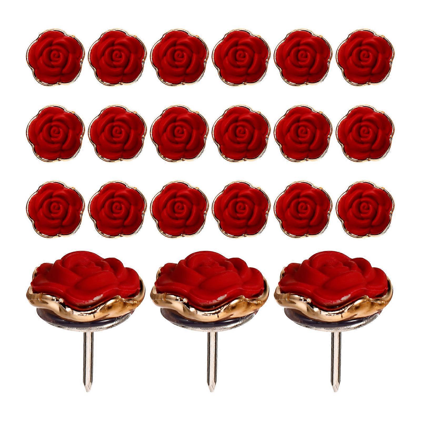 30pcs Rose Shaped Multi Function Push Pins for Cork Boards, Map Markers, Photo Walls – Lightweight Red Thumb Tacks for Office & Home Decoration